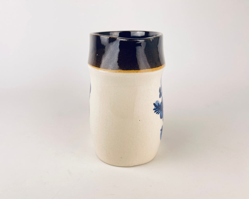 Vintage Keramo Kostelec Blue Floral Ceramic Pitcher Jug  1970s Stoneware Vase