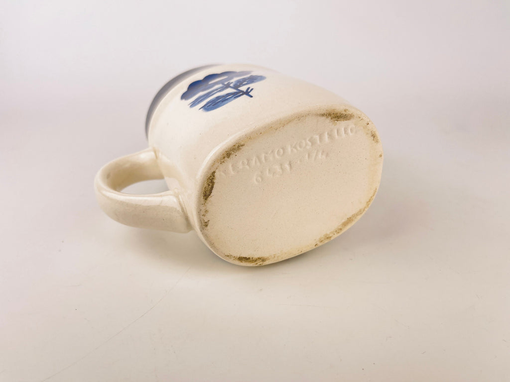 Vintage Keramo Kostelec Blue Floral Ceramic Pitcher Jug  1970s Stoneware Vase