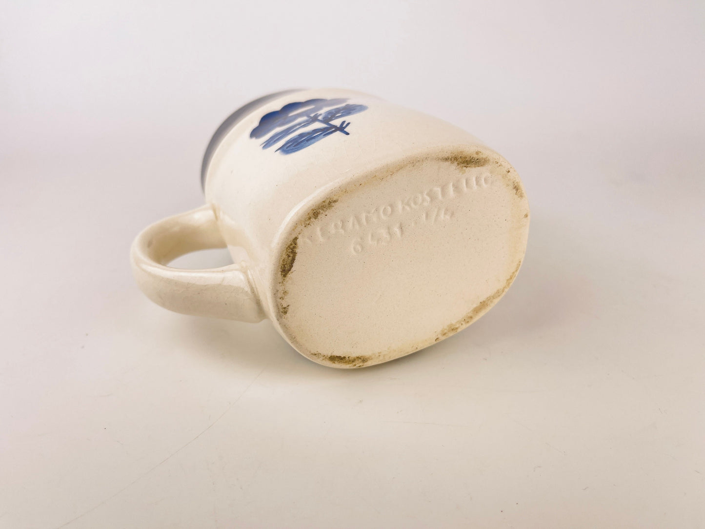 Vintage Keramo Kostelec Blue Floral Ceramic Pitcher Jug  1970s Stoneware Vase