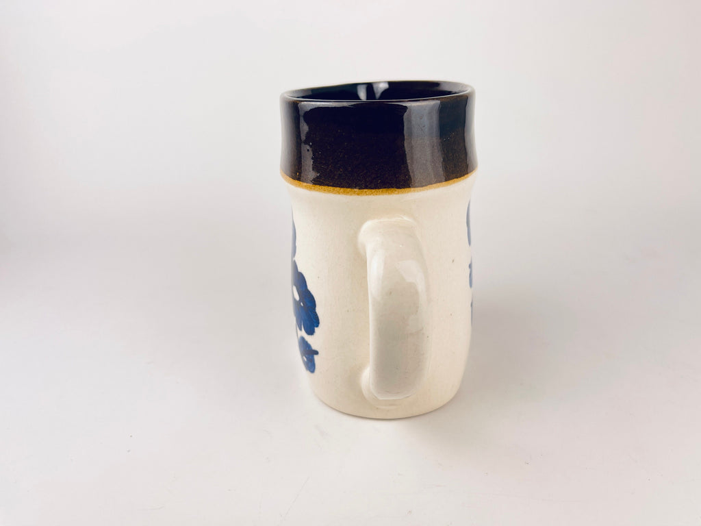 Vintage Keramo Kostelec Blue Floral Ceramic Pitcher Jug  1970s Stoneware Vase