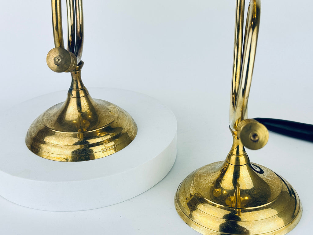 Vintage Tabletop Brass Horn Candle Stick Holders - Set of Two (2)