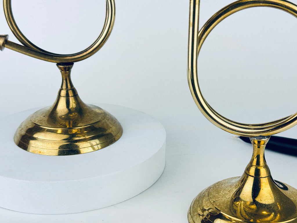Vintage Tabletop Brass Horn Candle Stick Holders - Set of Two (2)