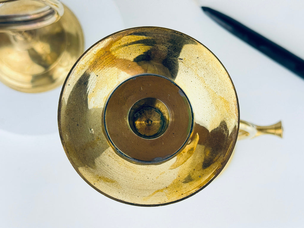 Vintage Tabletop Brass Horn Candle Stick Holders - Set of Two (2)