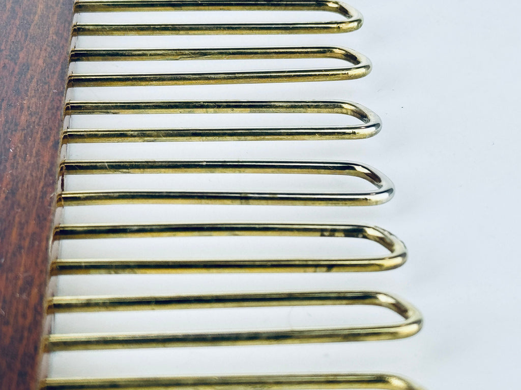 Vintage 1980s Dark Walnut + Gold Metal Tie Rack Organizer Closet Storage - Western Germany Made