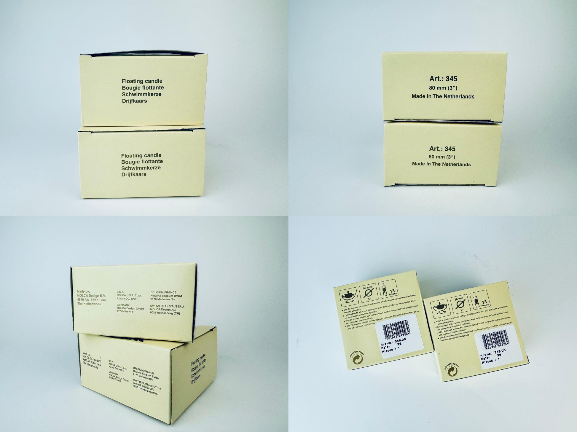 Set of cardboard boxes with labels on a light gray background