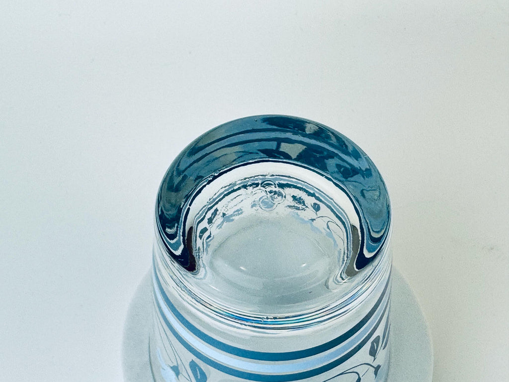 Vintage 1970s Blue Floral Juice Glasses - Set of Two (2)