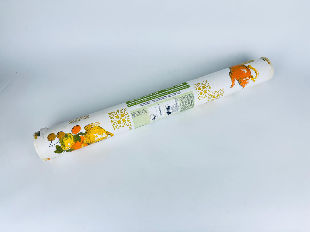 Vintage Pre-Pasted Strippable Vinyl Kitchen Wallpaper Roll  20.5" x 14 Yards - Made In Canada - New Old Stock (NOS) - Fruit & Floral Design