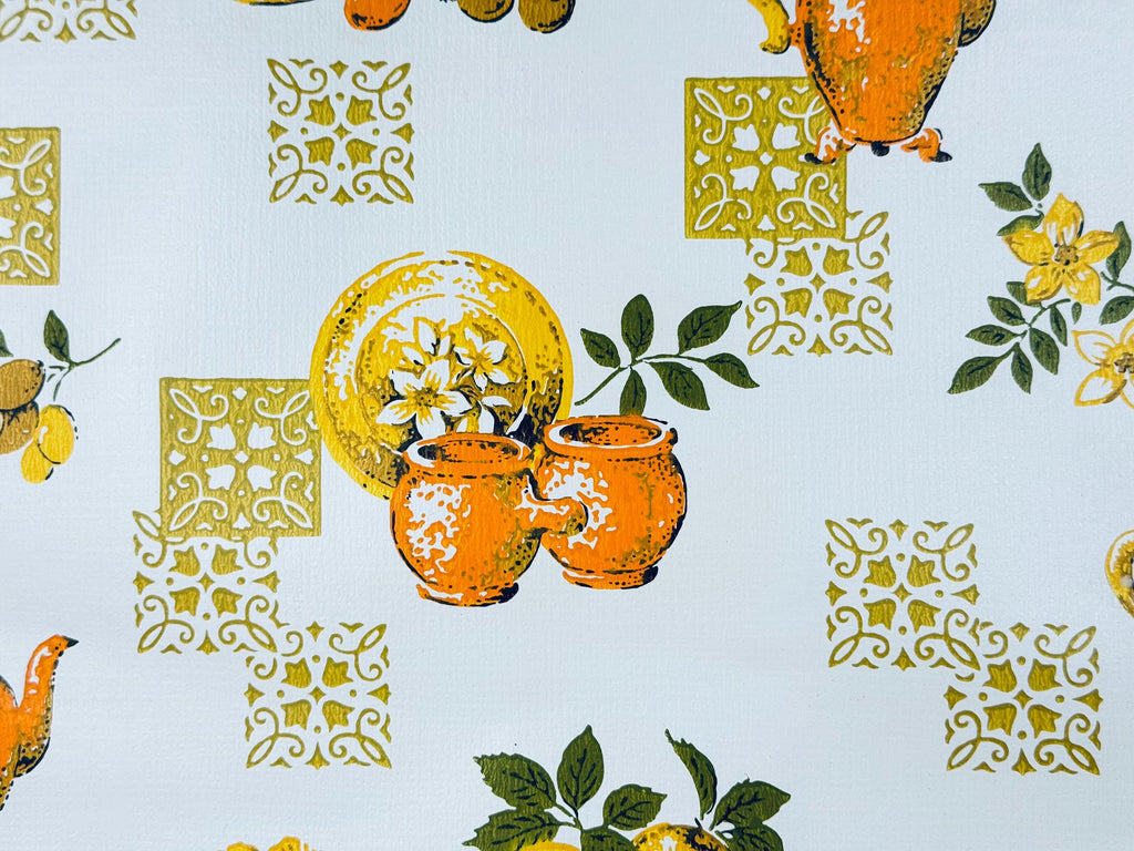 Vintage Pre-Pasted Strippable Vinyl Kitchen Wallpaper Roll  20.5" x 14 Yards - Made In Canada - New Old Stock (NOS) - Fruit & Floral Design