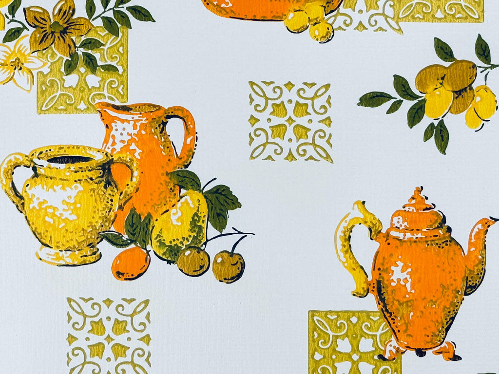 Vintage Pre-Pasted Strippable Vinyl Kitchen Wallpaper Roll  20.5" x 14 Yards - Made In Canada - New Old Stock (NOS) - Fruit & Floral Design