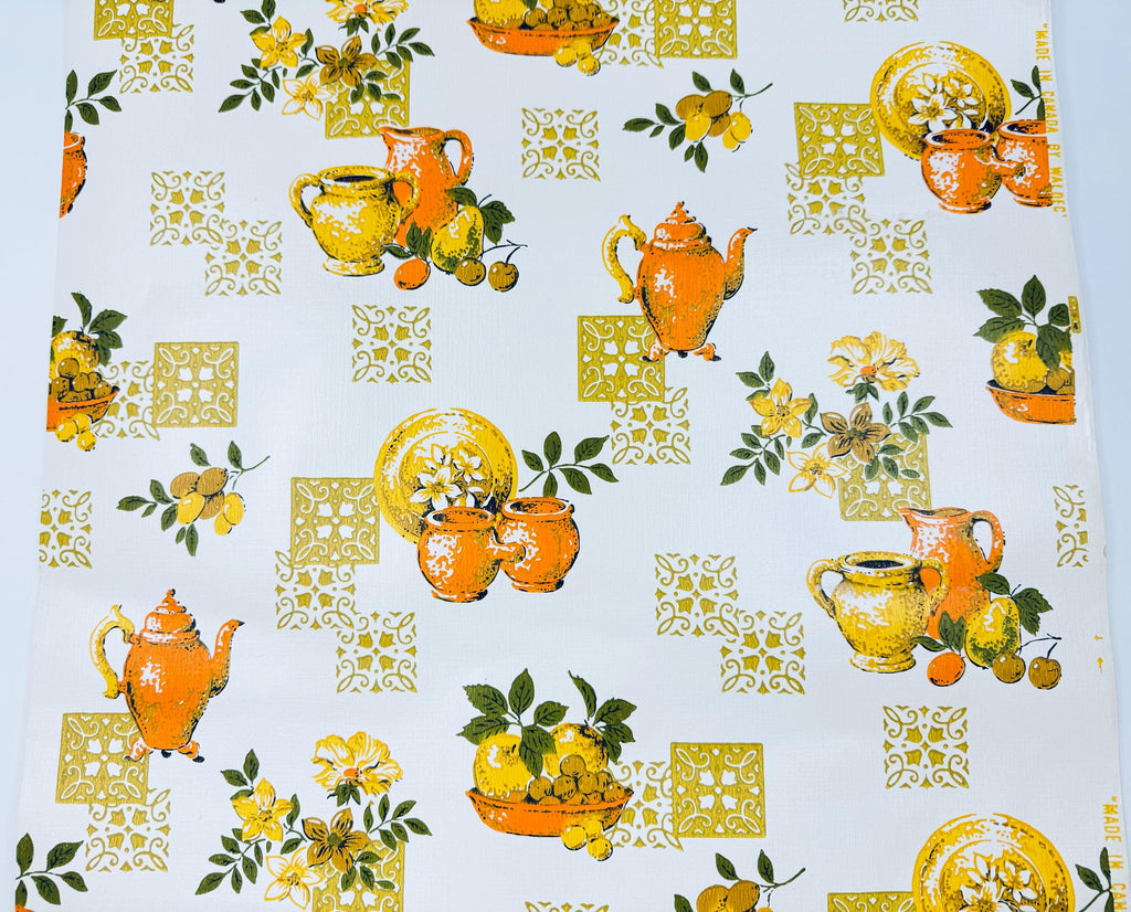 Vintage Pre-Pasted Strippable Vinyl Kitchen Wallpaper Roll  20.5" x 14 Yards - Made In Canada - New Old Stock (NOS) - Fruit & Floral Design