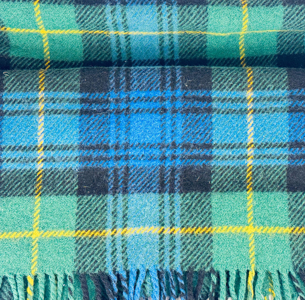 Vintage 1960s Inverness Scotland GreenBlue Plaid Wool Throw Blanket  Fringed Tartan by Duncan Chisholm
