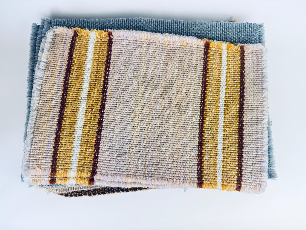 Vintage 1970s-80s Striped Woven Fringe Placemats - Acrylic Polyester Retro Table Linens - Sets Sold Separately