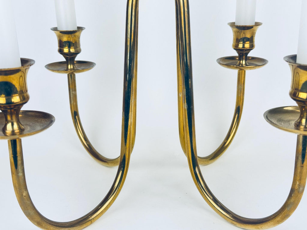Vintage Solid Brass Candelabra Candlestick Holder - Five (5) Arm - Attractive Aged Metal Patina