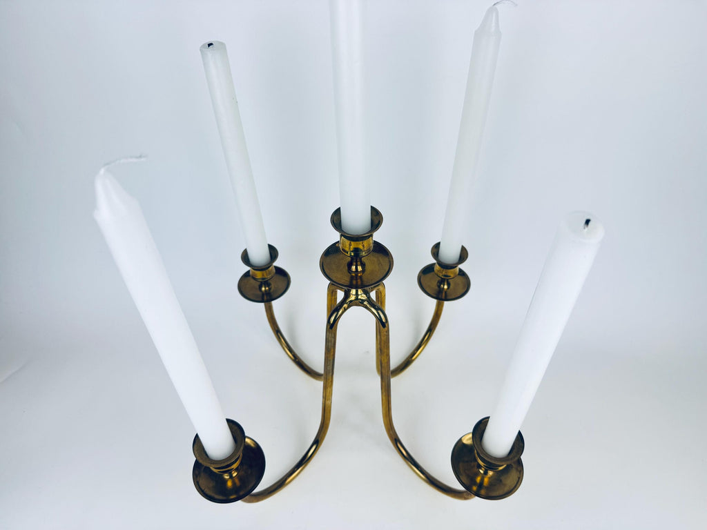 Vintage Solid Brass Candelabra Candlestick Holder - Five (5) Arm - Attractive Aged Metal Patina
