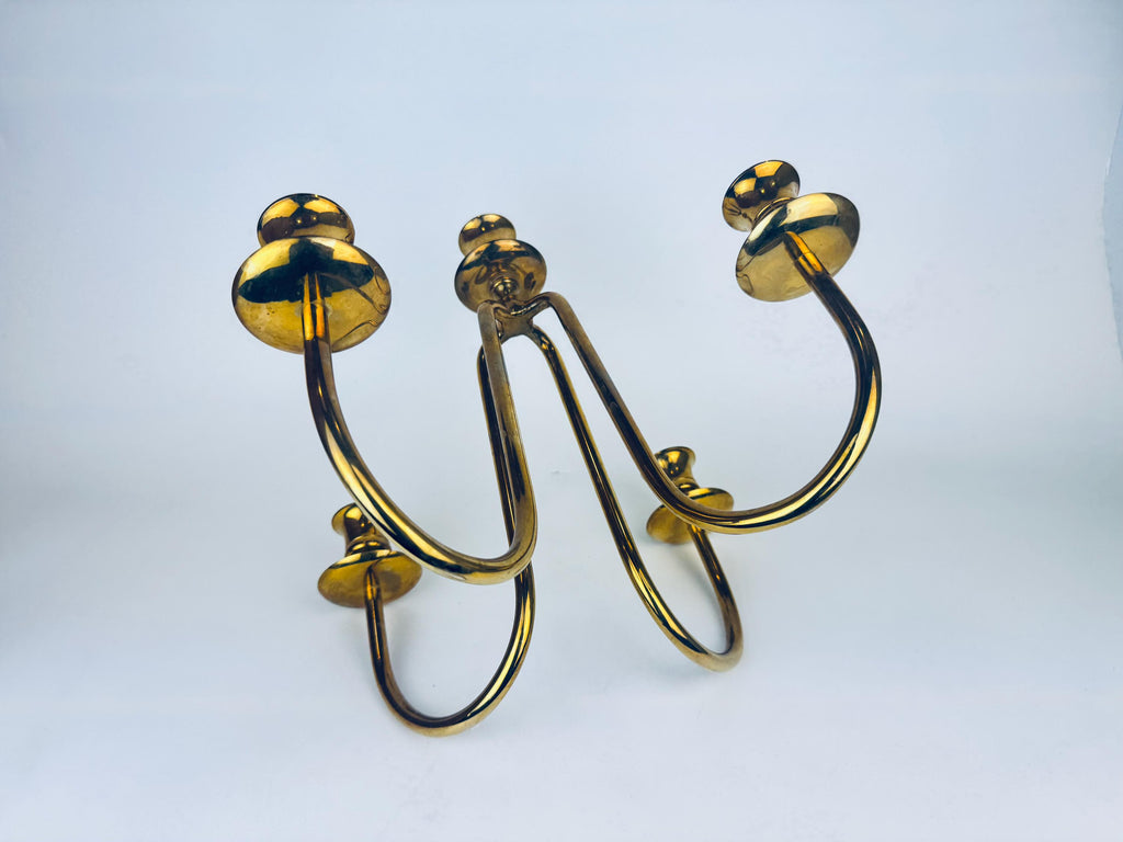 Vintage Solid Brass Candelabra Candlestick Holder - Five (5) Arm - Attractive Aged Metal Patina