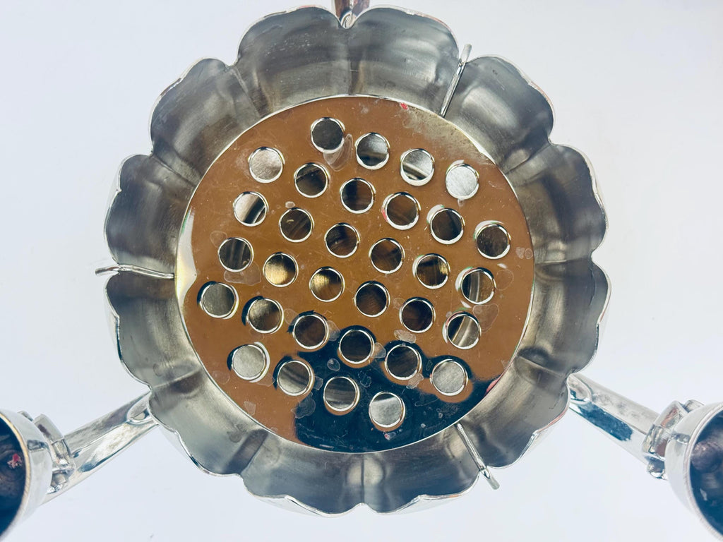 Vintage Silver Plated EP Brass Three Arm Candlestick Holder - Floral Centrepiece - Made In Hong Kong