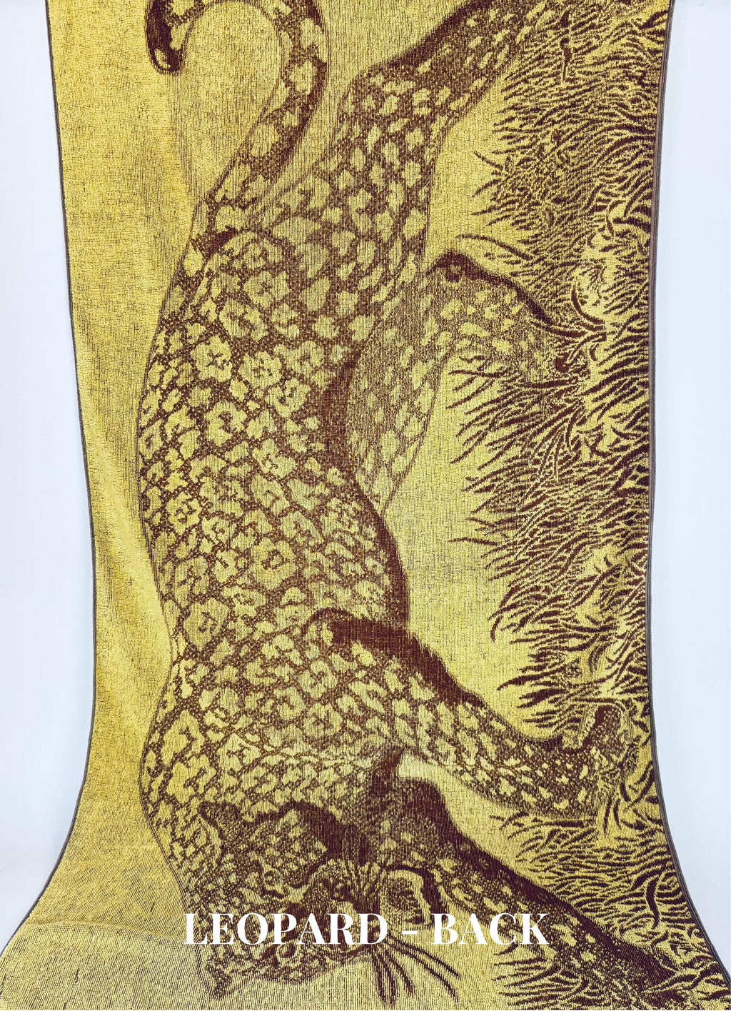 Leopard-patterned fabric swatch on a white background
