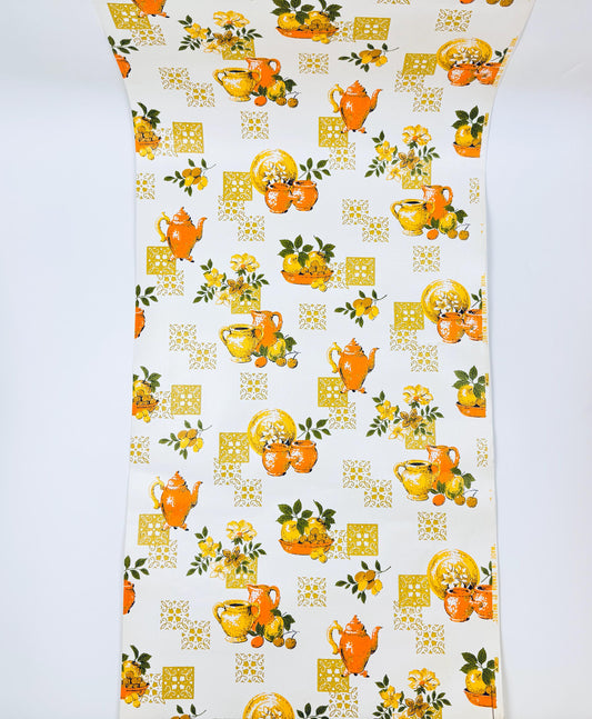 Vintage Pre-Pasted Strippable Vinyl Kitchen Wallpaper Roll  20.5" x 14 Yards - Made In Canada - New Old Stock (NOS) - Fruit & Floral Design
