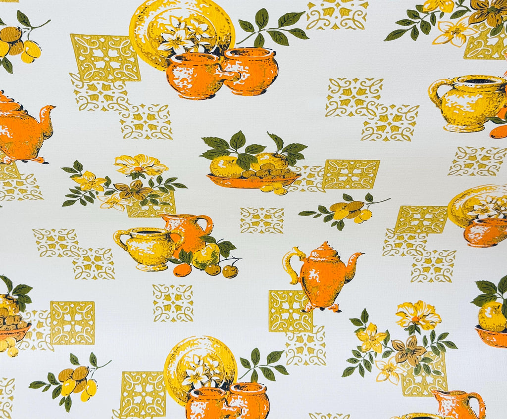 Vintage Pre-Pasted Strippable Vinyl Kitchen Wallpaper Roll  20.5" x 14 Yards - Made In Canada - New Old Stock (NOS) - Fruit & Floral Design