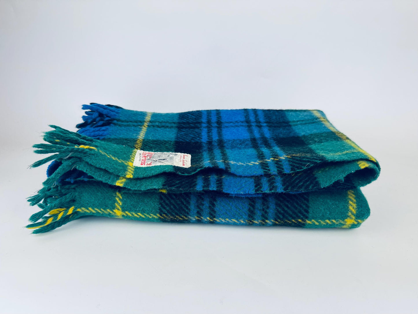 Vintage 1960s Inverness Scotland GreenBlue Plaid Wool Throw Blanket  Fringed Tartan by Duncan Chisholm