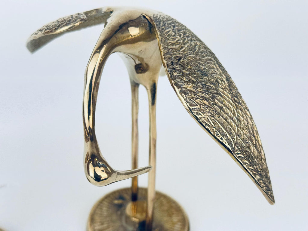 Vintage 1970s MidCentury Modern Brass Crane Sculptures  Made in Korea  Pair of Elegant Shelf & Mantel Figurines