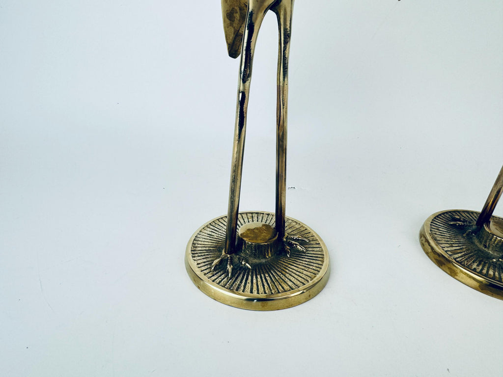 Vintage 1970s MidCentury Modern Brass Crane Sculptures  Made in Korea  Pair of Elegant Shelf & Mantel Figurines