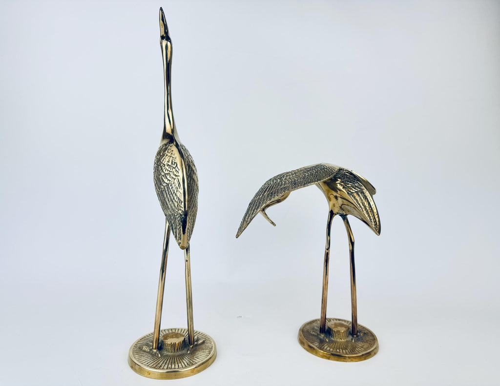 Vintage 1970s MidCentury Modern Brass Crane Sculptures  Made in Korea  Pair of Elegant Shelf & Mantel Figurines