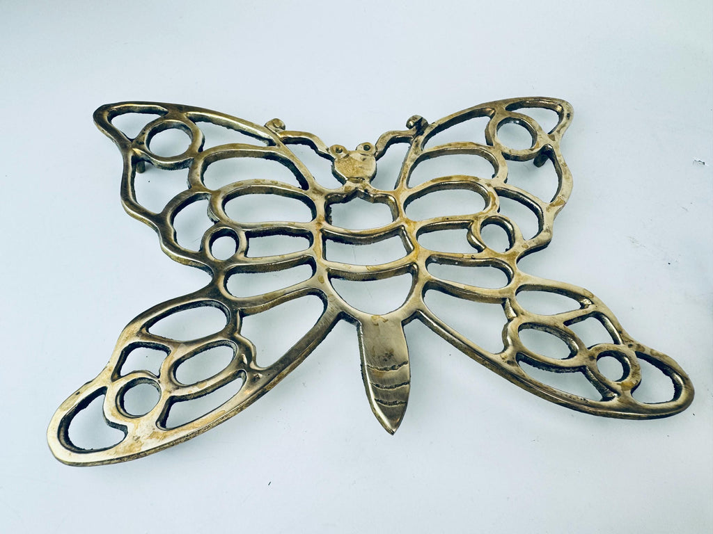 Vintage 1970s Brass Butterfly Trivet  Gold Metal Pot Holder Table Saver - Sold Separately