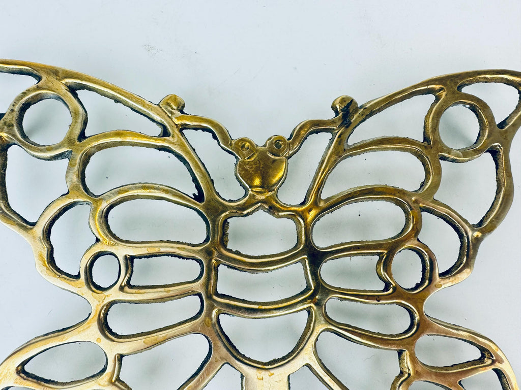Vintage 1970s Brass Butterfly Trivet  Gold Metal Pot Holder Table Saver - Sold Separately
