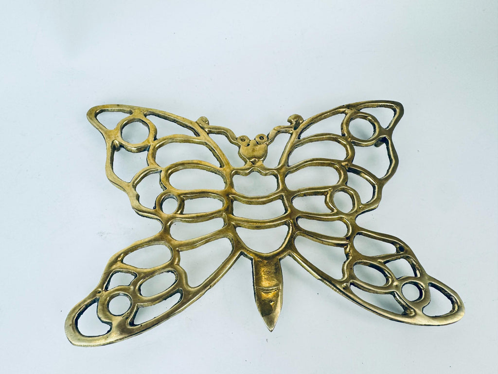 Vintage 1970s Brass Butterfly Trivet  Gold Metal Pot Holder Table Saver - Sold Separately