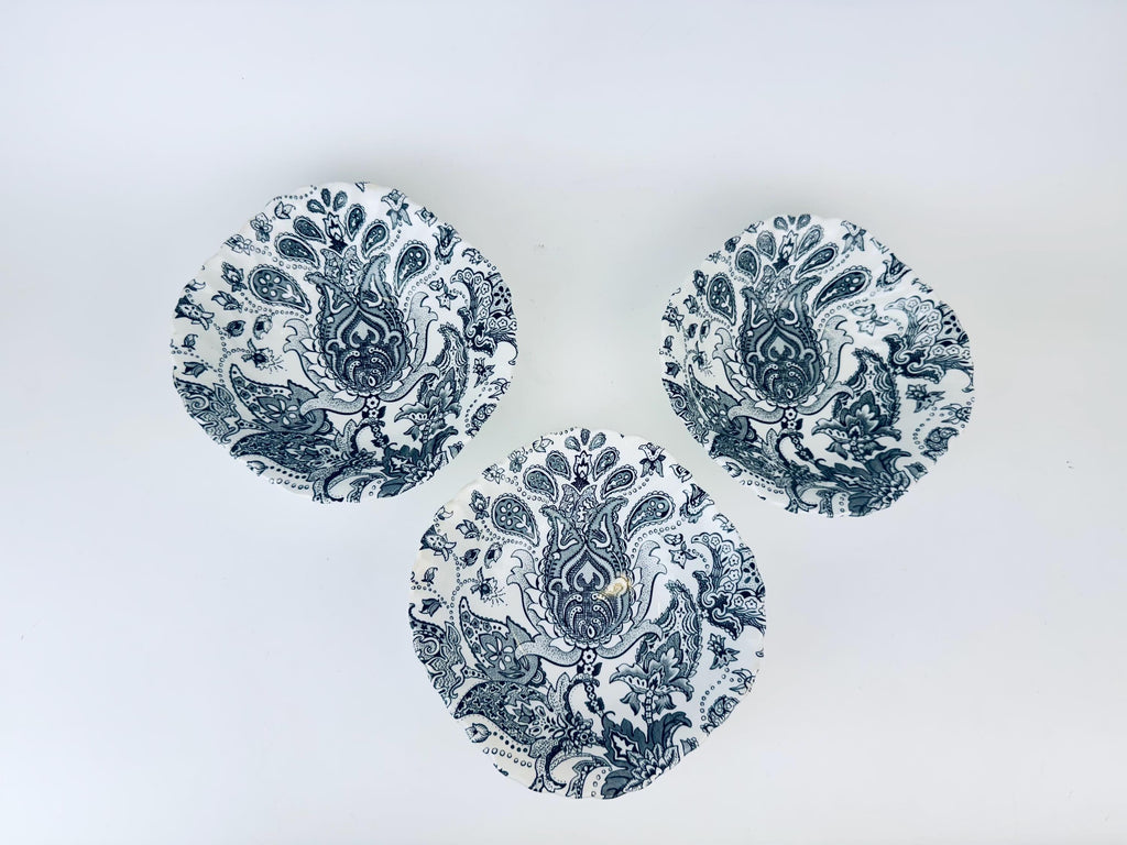 Vintage White + Black 'Paisley' Pattern English Ironstone Plate + Bowl Replacement - Made In England - Sold Separately