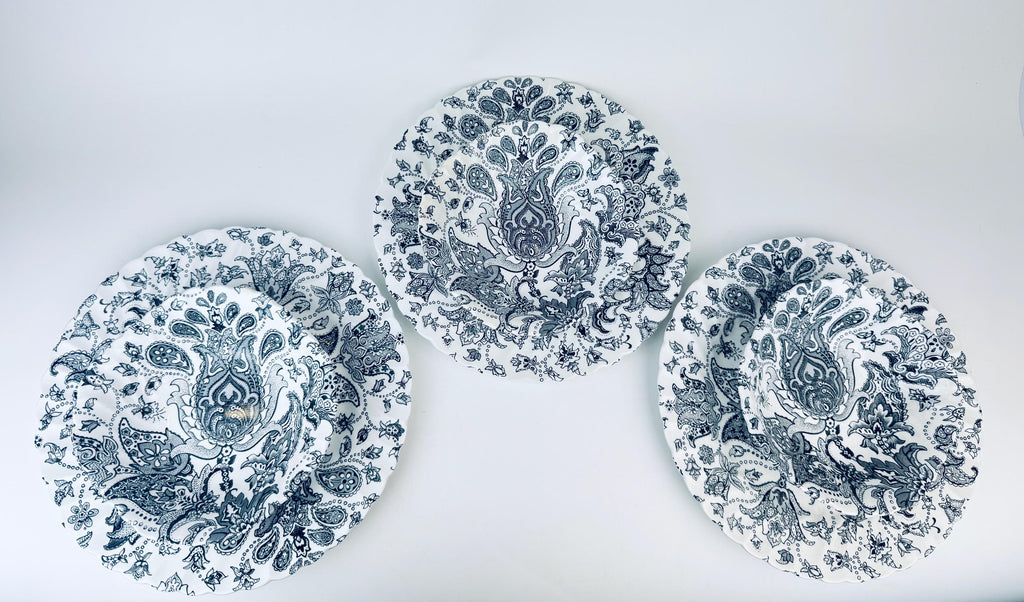 Vintage White + Black 'Paisley' Pattern English Ironstone Plate + Bowl Replacement - Made In England - Sold Separately
