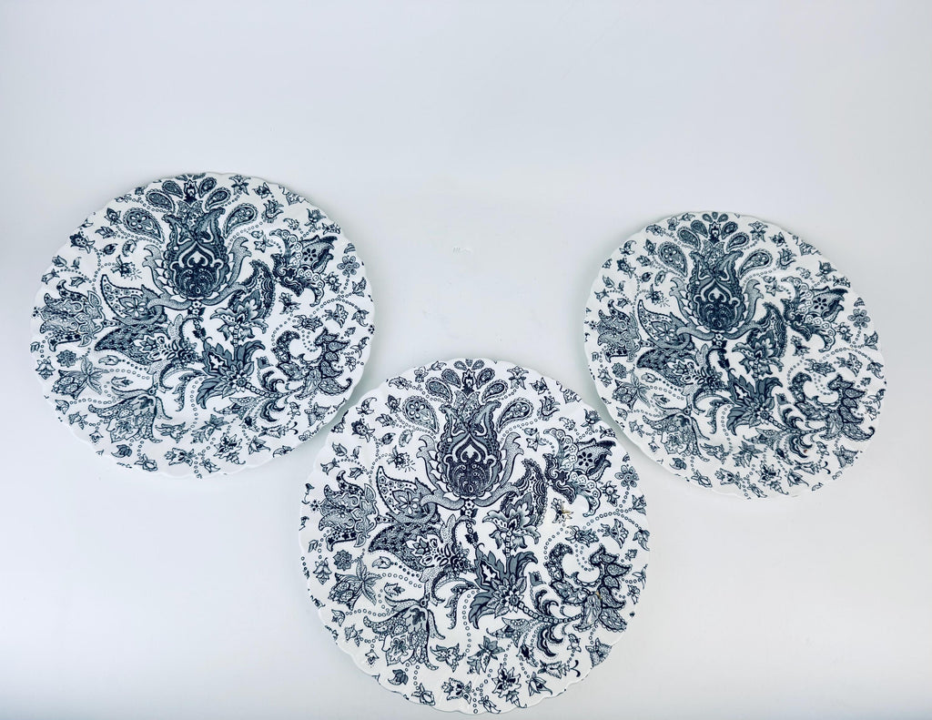 Vintage White + Black 'Paisley' Pattern English Ironstone Plate + Bowl Replacement - Made In England - Sold Separately