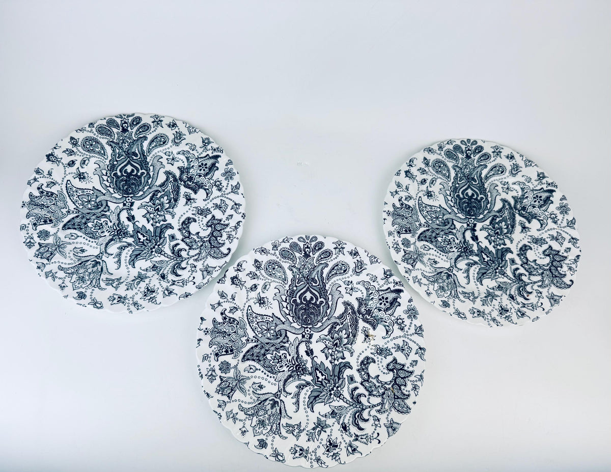 Vintage White + Black 'Paisley' Pattern English Ironstone Plate + Bowl Replacement - Made In England - Sold Separately