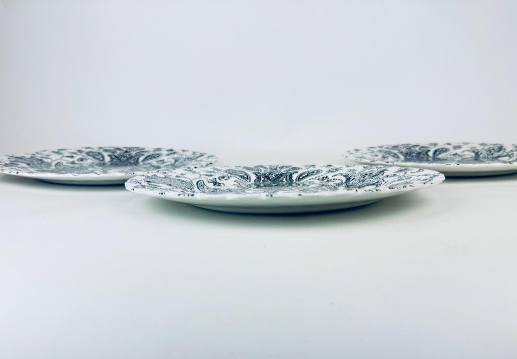 Vintage White + Black 'Paisley' Pattern English Ironstone Plate + Bowl Replacement - Made In England - Sold Separately