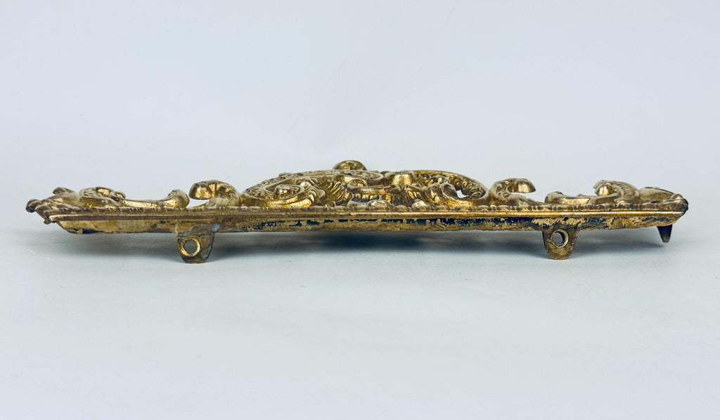 Vintage 1950s Solid Brass Rococo Pediment - Gold Furniture Mount - Mirror & Cabinet Trim