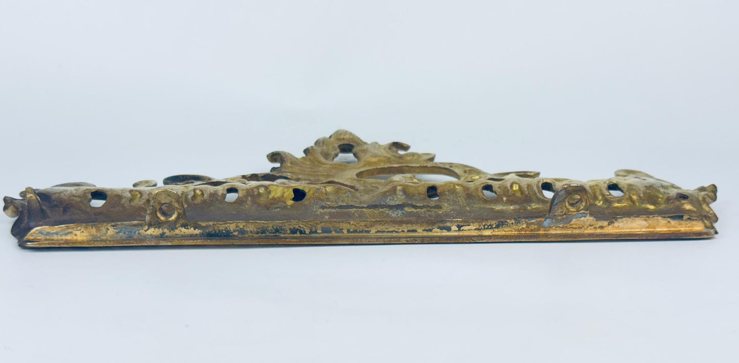 Vintage 1950s Solid Brass Rococo Pediment - Gold Furniture Mount - Mirror & Cabinet Trim