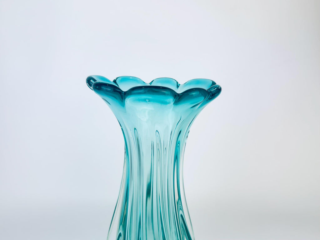 Vintage Murano Aqua Blue Glass Vase  Hand Blown Italian Art Glass with Arte Murano ICET Mark