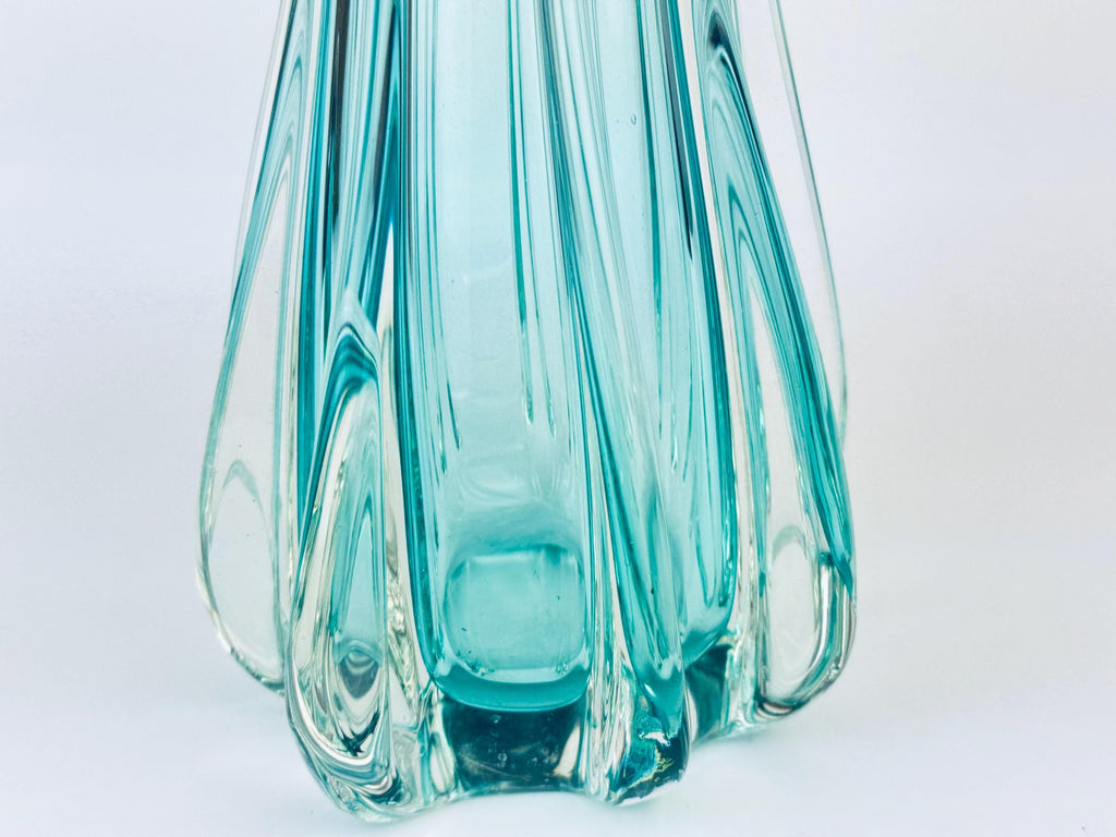 Vintage Murano Aqua Blue Glass Vase  Hand Blown Italian Art Glass with Arte Murano ICET Mark