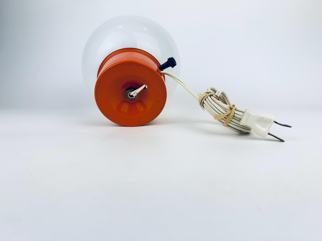 Vintage 1970s Globe Lamp  Orange Metal Base with Opal Glass Shade  Leviton Canada Plug  Space Age Bedside or Accent Light