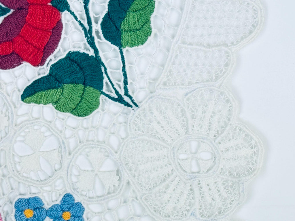 Vintage Folksy Floral Embroidered Lace Table Runners - Sold Separately
