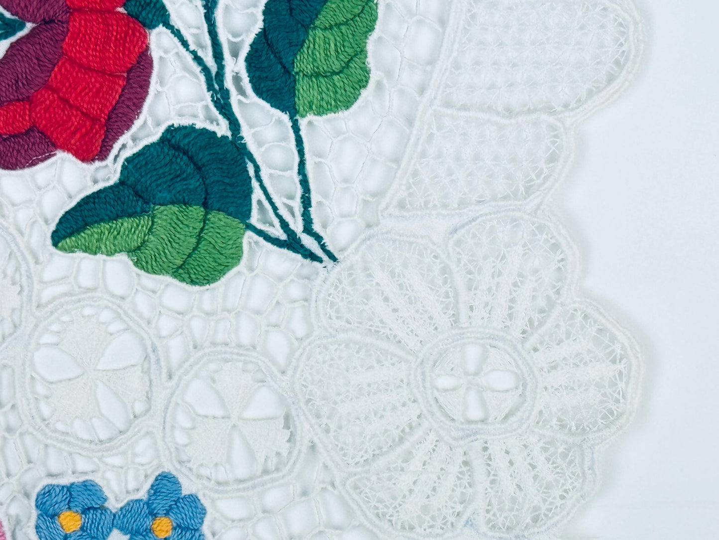 Vintage Folksy Floral Embroidered Lace Table Runners - Sold Separately