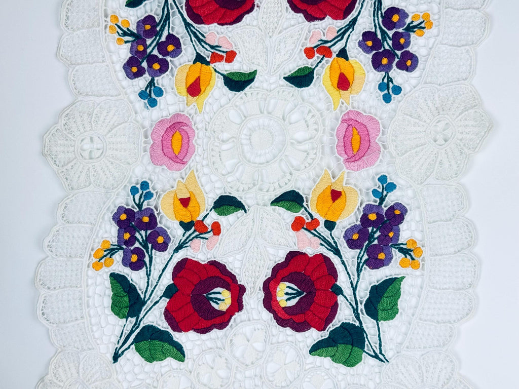 Vintage Folksy Floral Embroidered Lace Table Runners - Sold Separately