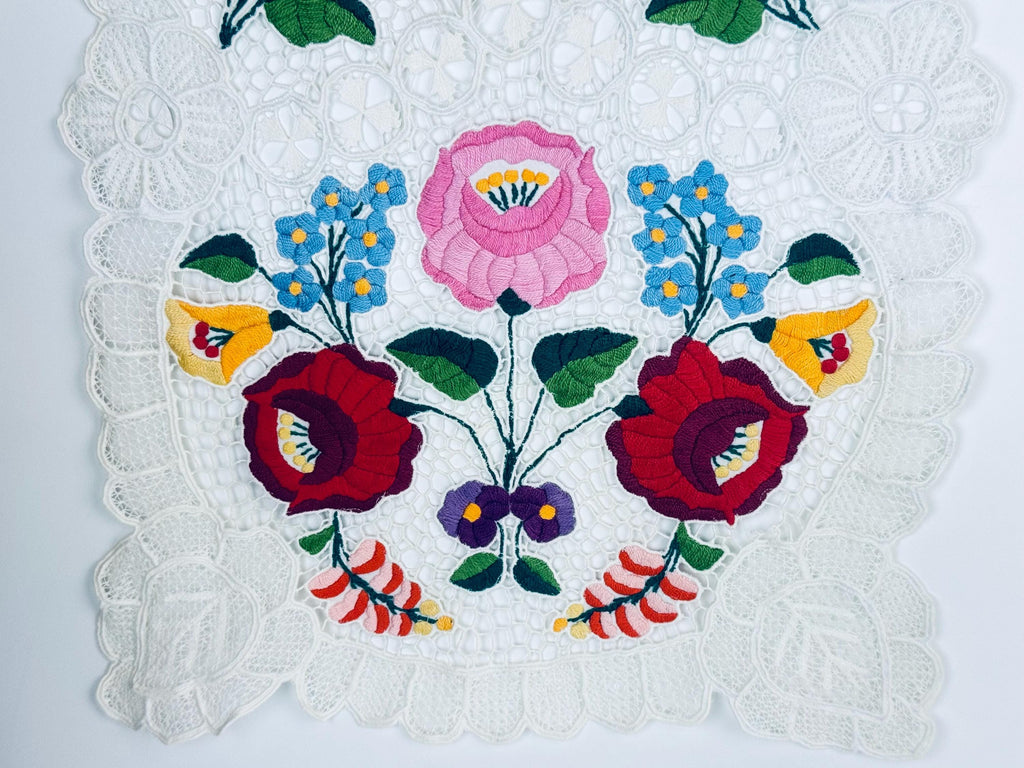 Vintage Folksy Floral Embroidered Lace Table Runners - Sold Separately