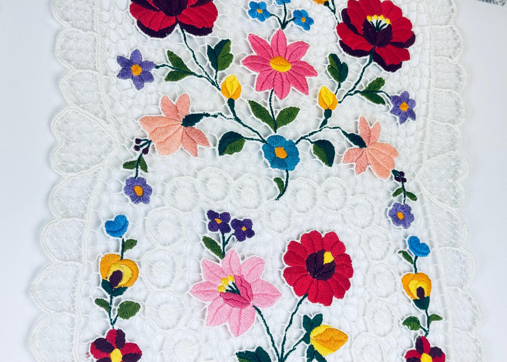Vintage Folksy Floral Embroidered Lace Table Runners - Sold Separately