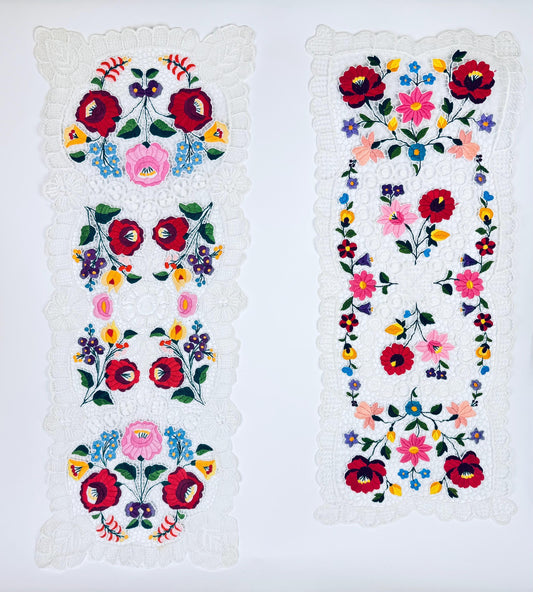 Vintage Folksy Floral Embroidered Lace Table Runners - Sold Separately