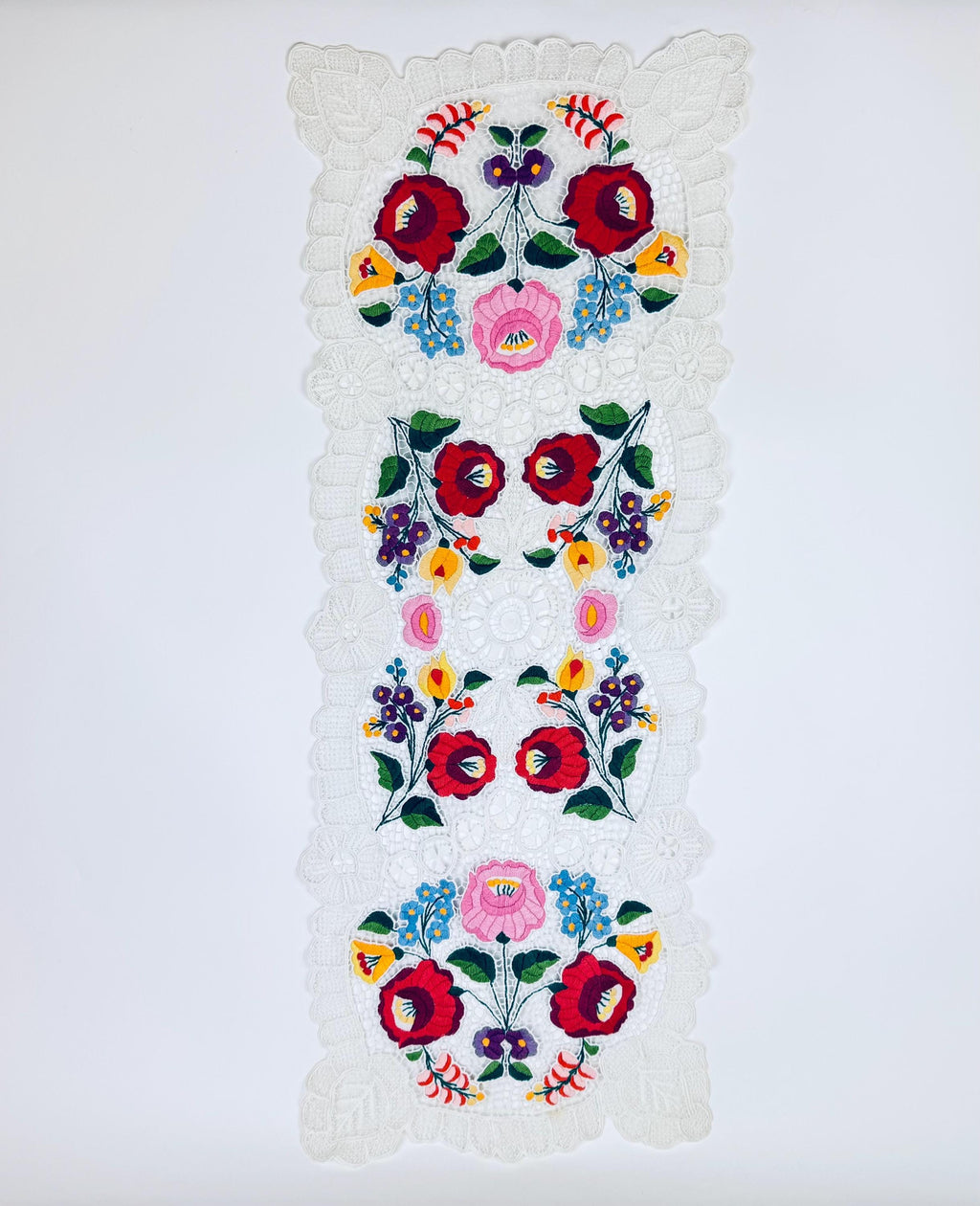 Vintage Folksy Floral Embroidered Lace Table Runners - Sold Separately