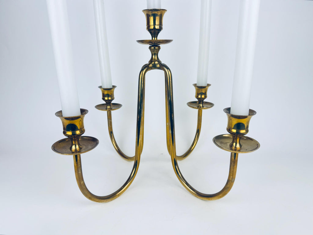 Vintage Solid Brass Candelabra Candlestick Holder - Five (5) Arm - Attractive Aged Metal Patina