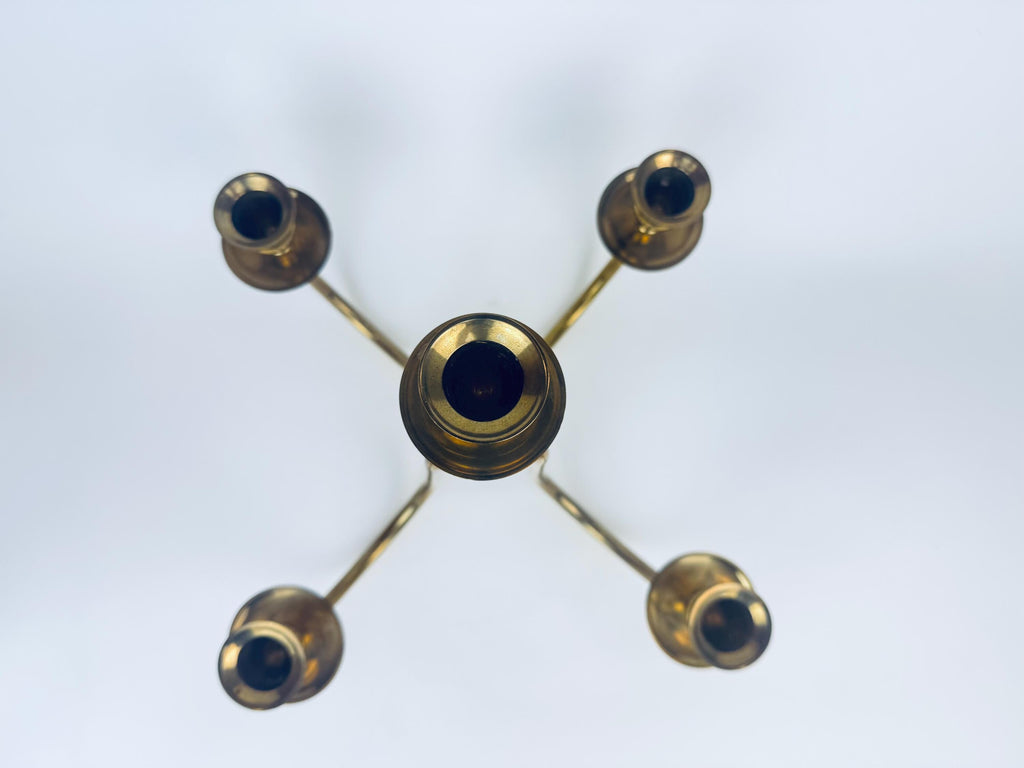 Vintage Solid Brass Candelabra Candlestick Holder - Five (5) Arm - Attractive Aged Metal Patina
