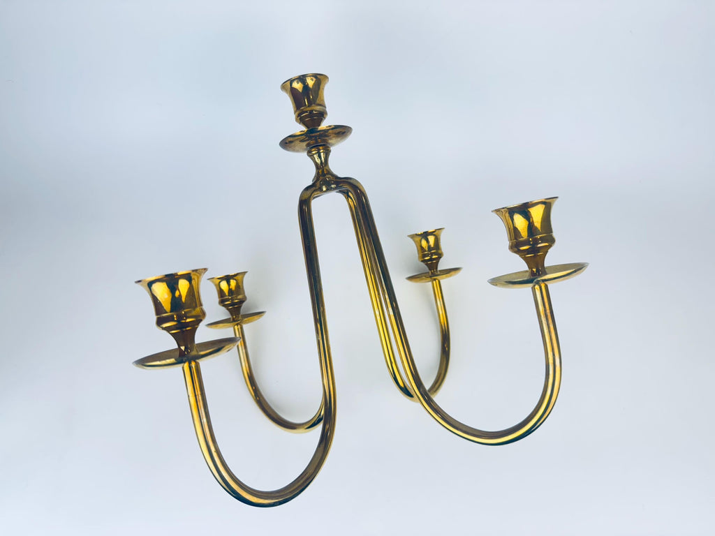 Vintage Solid Brass Candelabra Candlestick Holder - Five (5) Arm - Attractive Aged Metal Patina